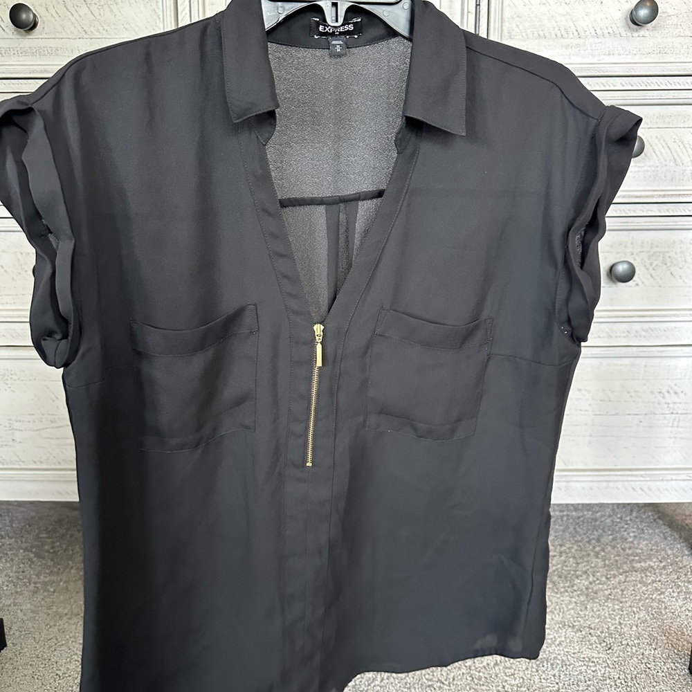 Express Black Boxy Cuffed Sleeve Blouse